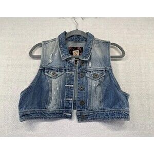 Decree Denim Vest Juniors Sz XL Cropped Button-Up Distressed Studded Y2K Twee